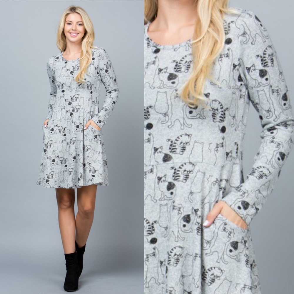 🐈Cat Prints Long Sleeves Sweater Dress